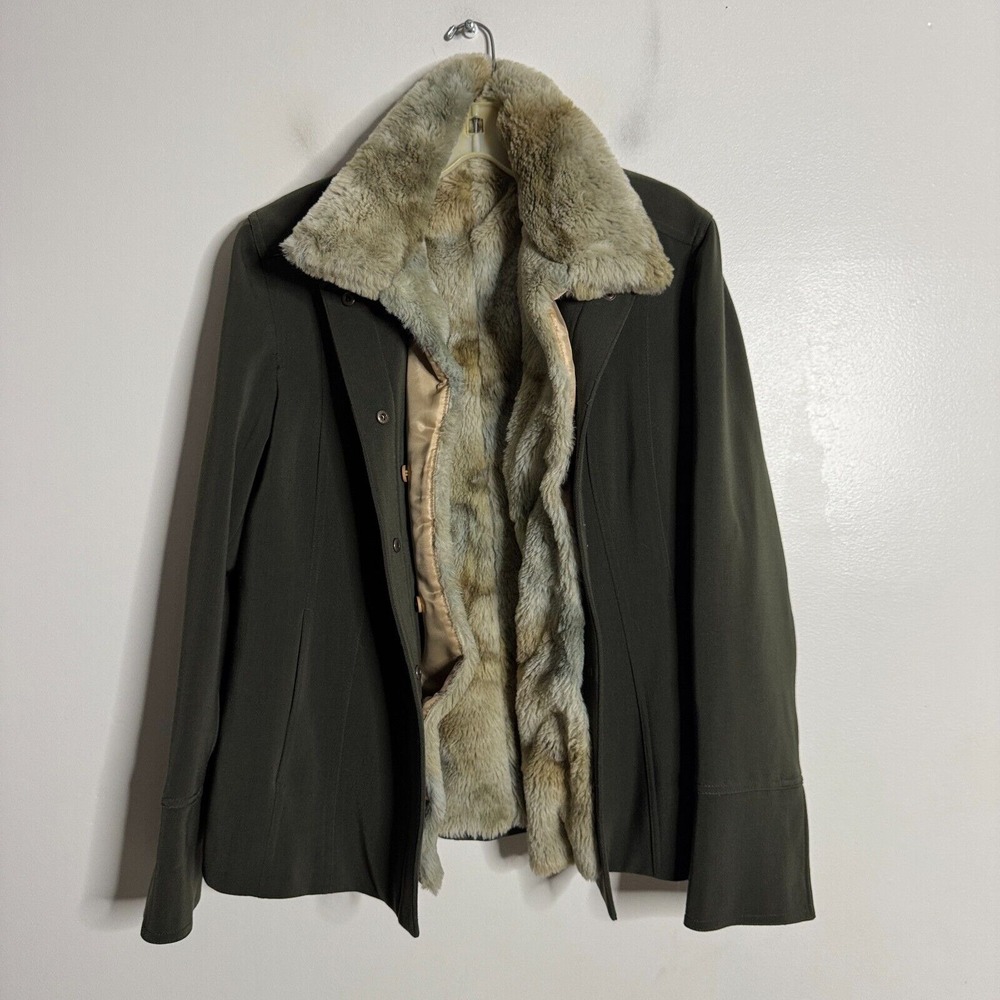 Vermoda Italy Women's Jacket Large Olive Green Wool Blend - Rabbit‎ Liner